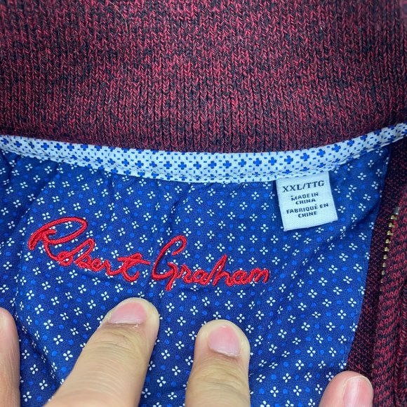 Robert Graham Sweater Men XXL Burgundy Knit 1/4 Zip Pullover Embroidered Cozy - Picture 2 of 6